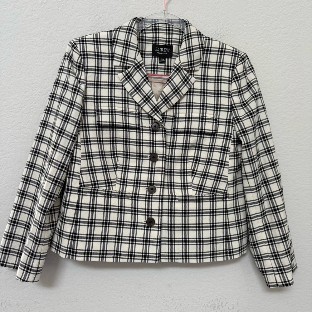 J. Crew Collection Blazer Jacket Plaid Italian City Wool Blend Size 4
